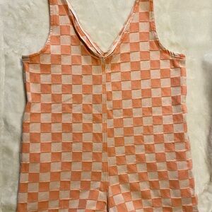 NASTY GAL Orange + Coral Checkerboard Romper – Size 8 (US)